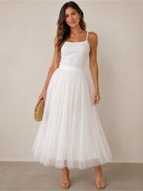 NWT Halara White Mesh Overlay Flowy Midi Tulle Skirt XS Balletcore